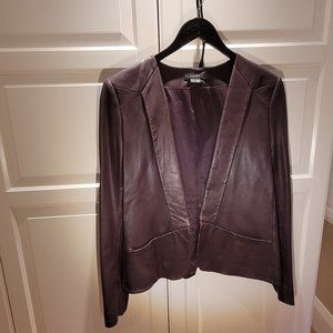 Theory Leather Blazer, Collarless, Eggplant
